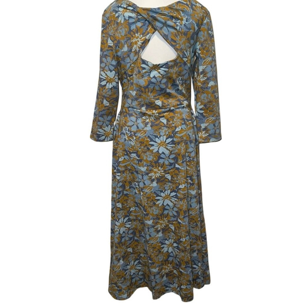 Pact Floral Midi Dress in Blue and Mustard - Picture 3 of 4